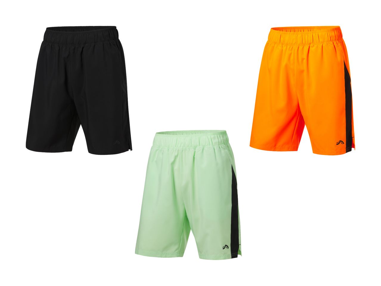 Tre par shorts i sort, orange og lysegrøn.