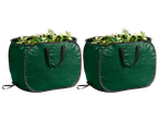 Dois sacos verdes para resíduos de jardim com folhas