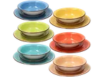 Serviço de Mesa TOGNANA: seis tigelas e pratos em cores variadas.