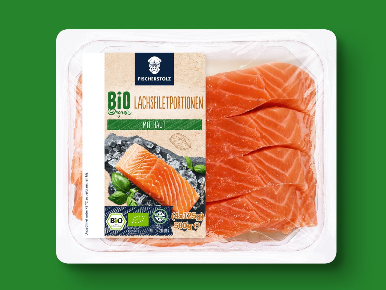 Fischerstolz Bio Lachsfiletportionen, 500g.