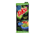 Een pak vruchtensap met de tekst 'Jungle Fruit', een slang en diverse vruchten.