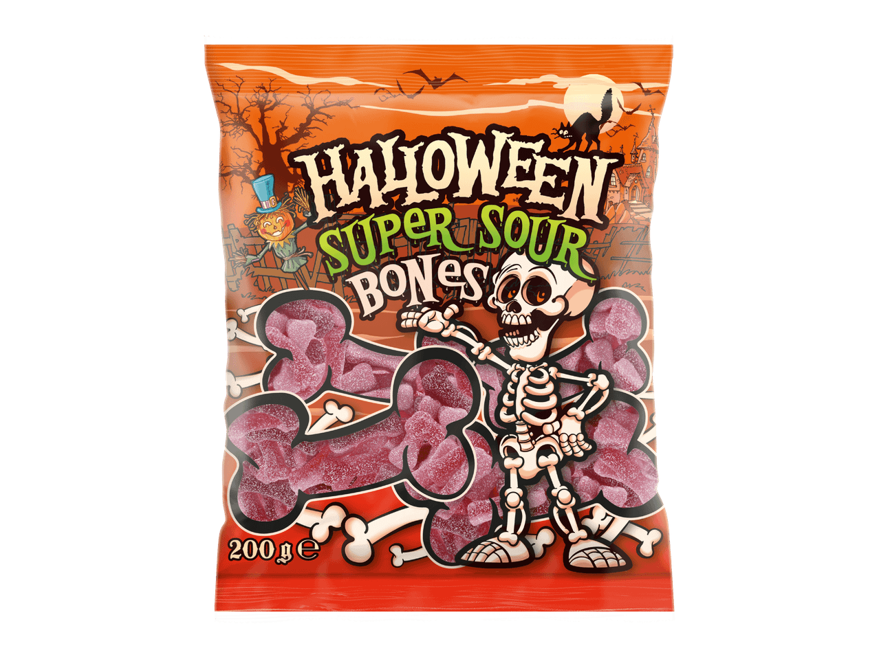 Pussi Halloween Super Sour Bones -hapanmakeisia, 200 g.