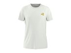 White men's t-shirt with a small lemon print on the chest.
