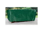 Capa verde para mobiliário de jardim em deck de madeira.