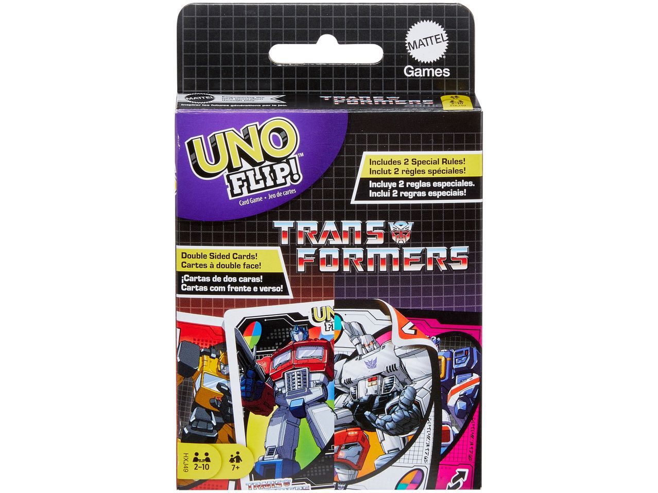 UNO Flip! Transformers Card Game con Optimus Prime e Megatron.