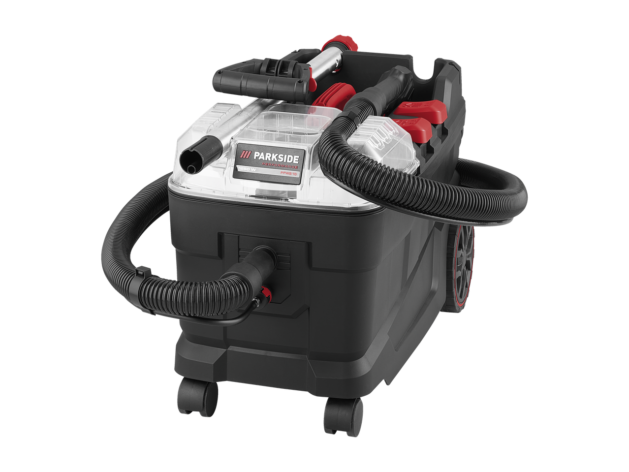 Parkside Performance FFW3 10 wet and dry vacuum with attachments.