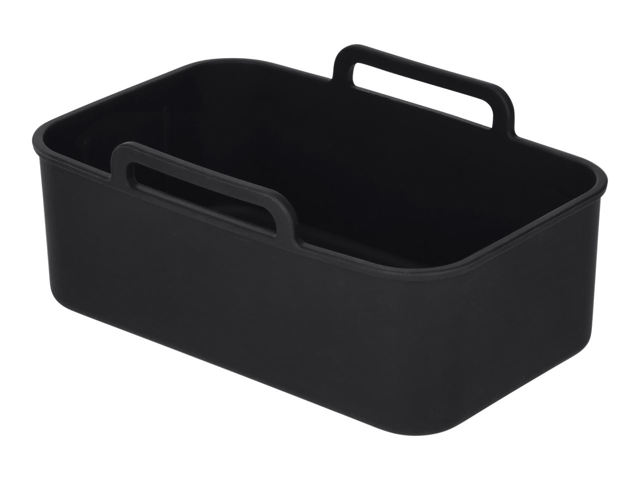Black silicone air fryer basket with handles
