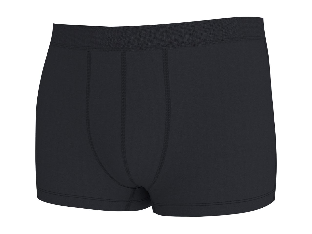 Black men's boxer briefs with a wide elastic waistband and visible stitching.