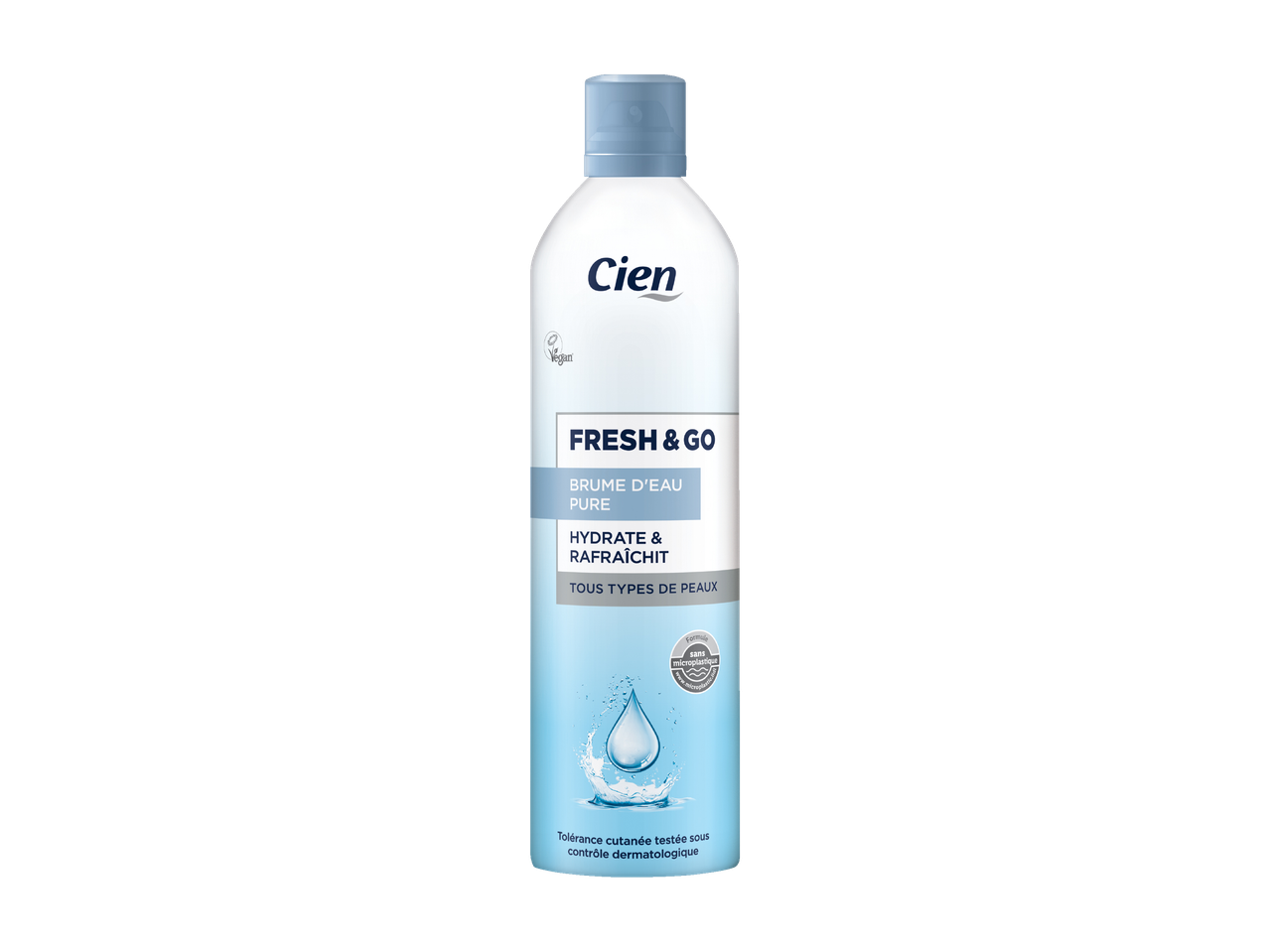 Spray visage Cien Fresh & Go, végan, hydratant et rafraîchissant.