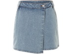 Jupe en jean bleu clair, style wrap.