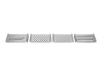 Four interchangeable stainless steel grater blades with different grating patterns.