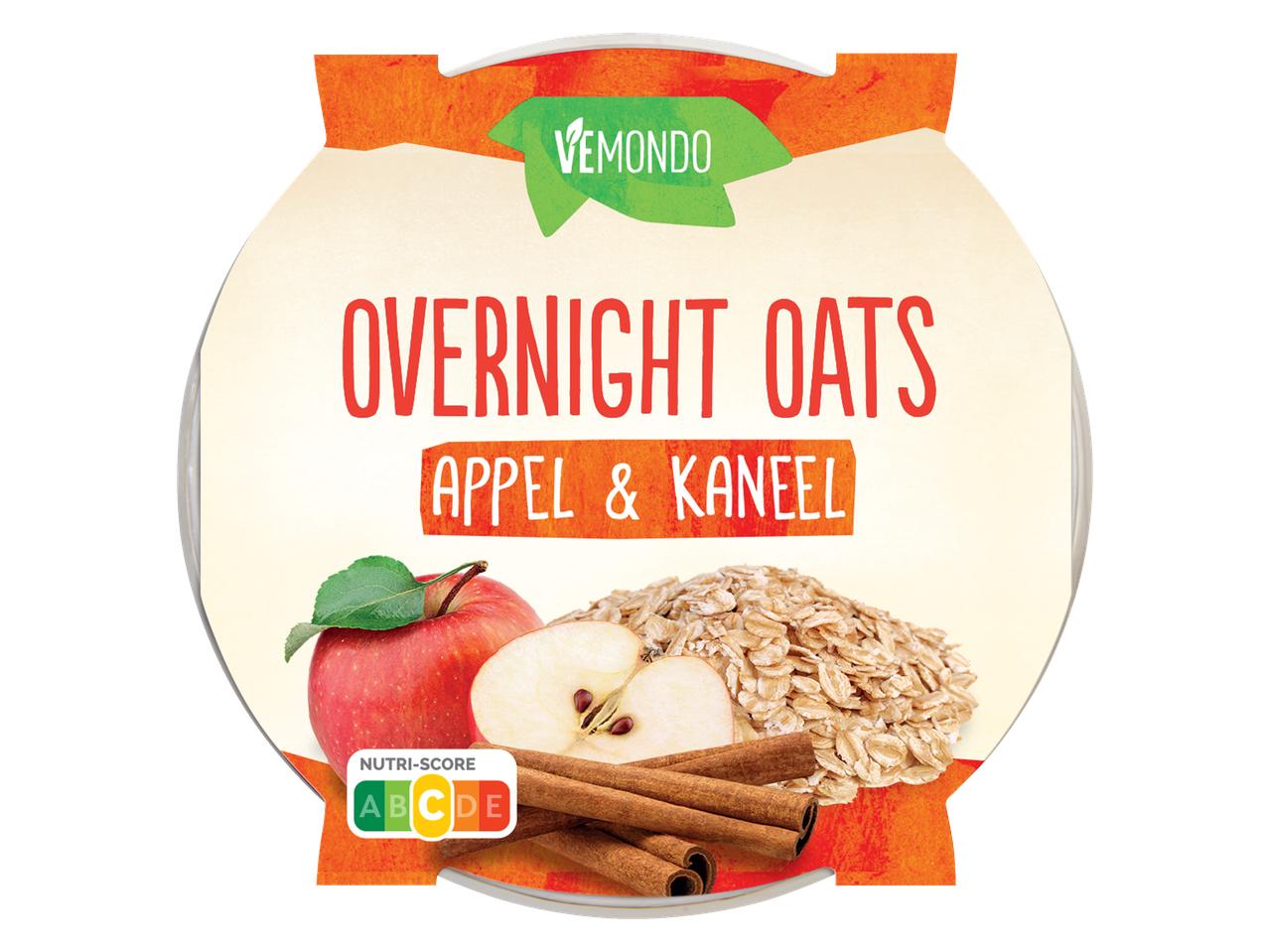 Overnight oats met appel en kaneel, met Nutri-Score C.