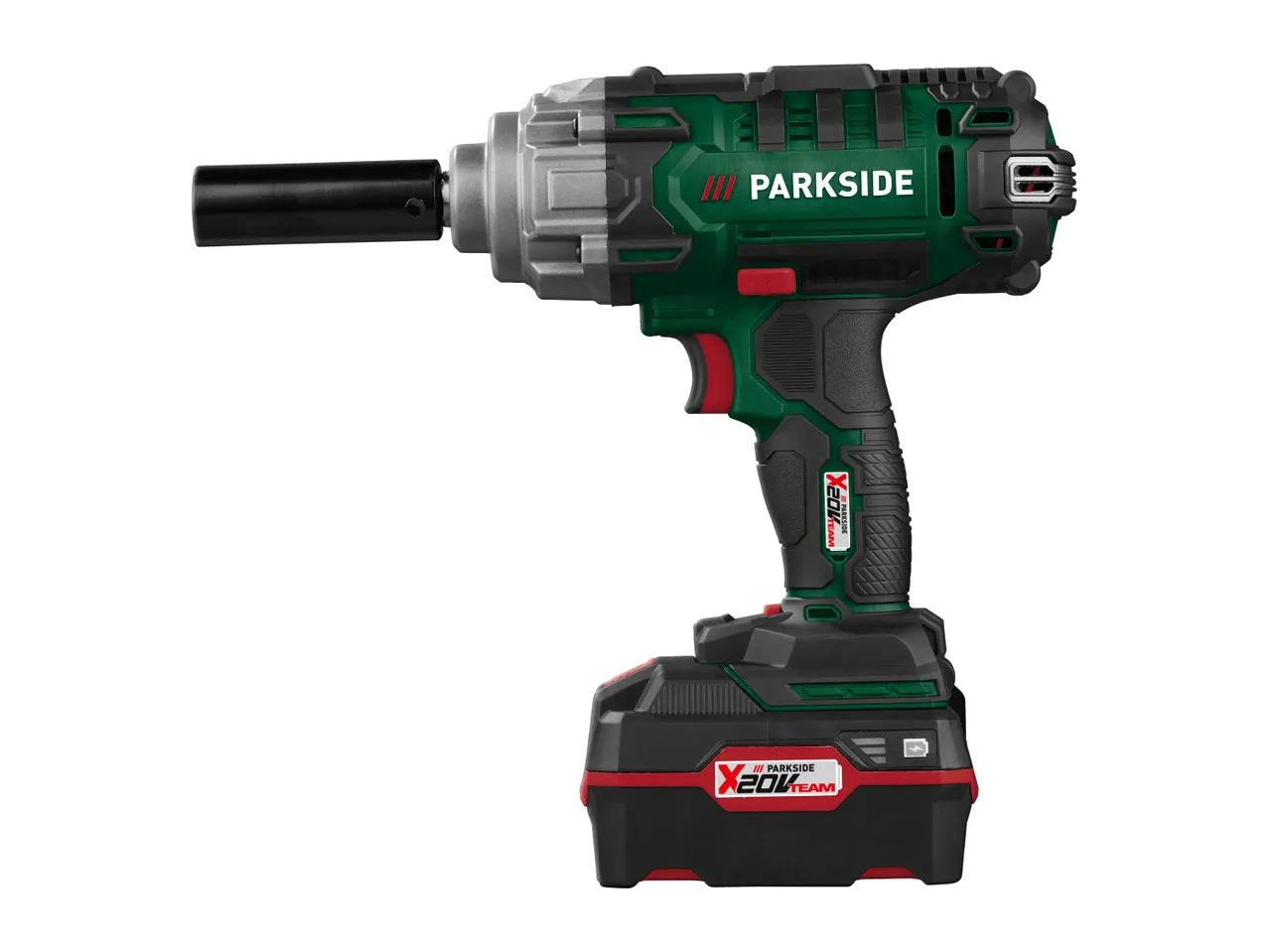 Cordless impact wrench with battery and attached socket
