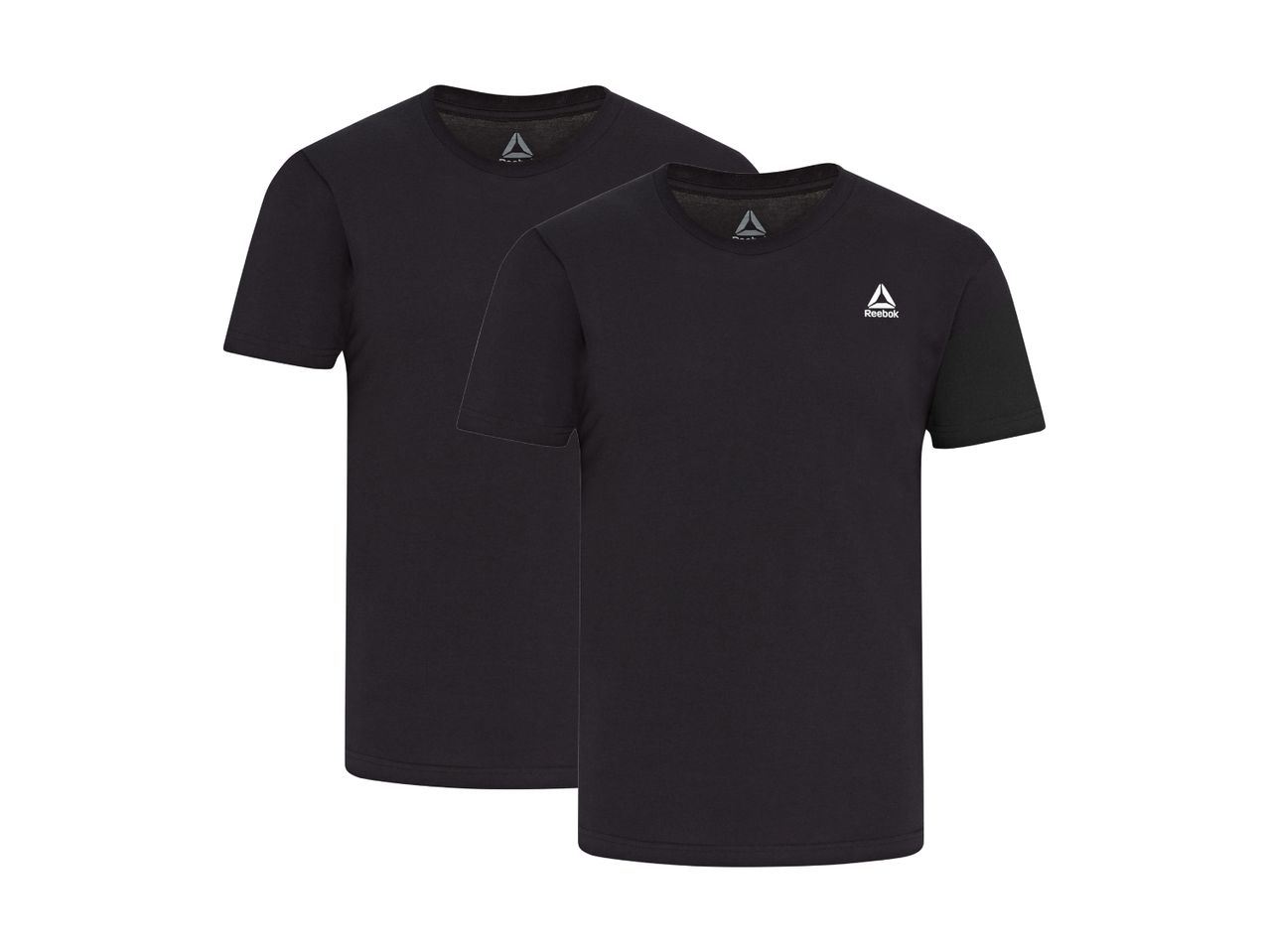 To sorte kortærmede t-shirts med et hvidt trekantet logo på brystet.