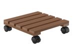 Wooden plant caddy with slatted top and four black caster wheels