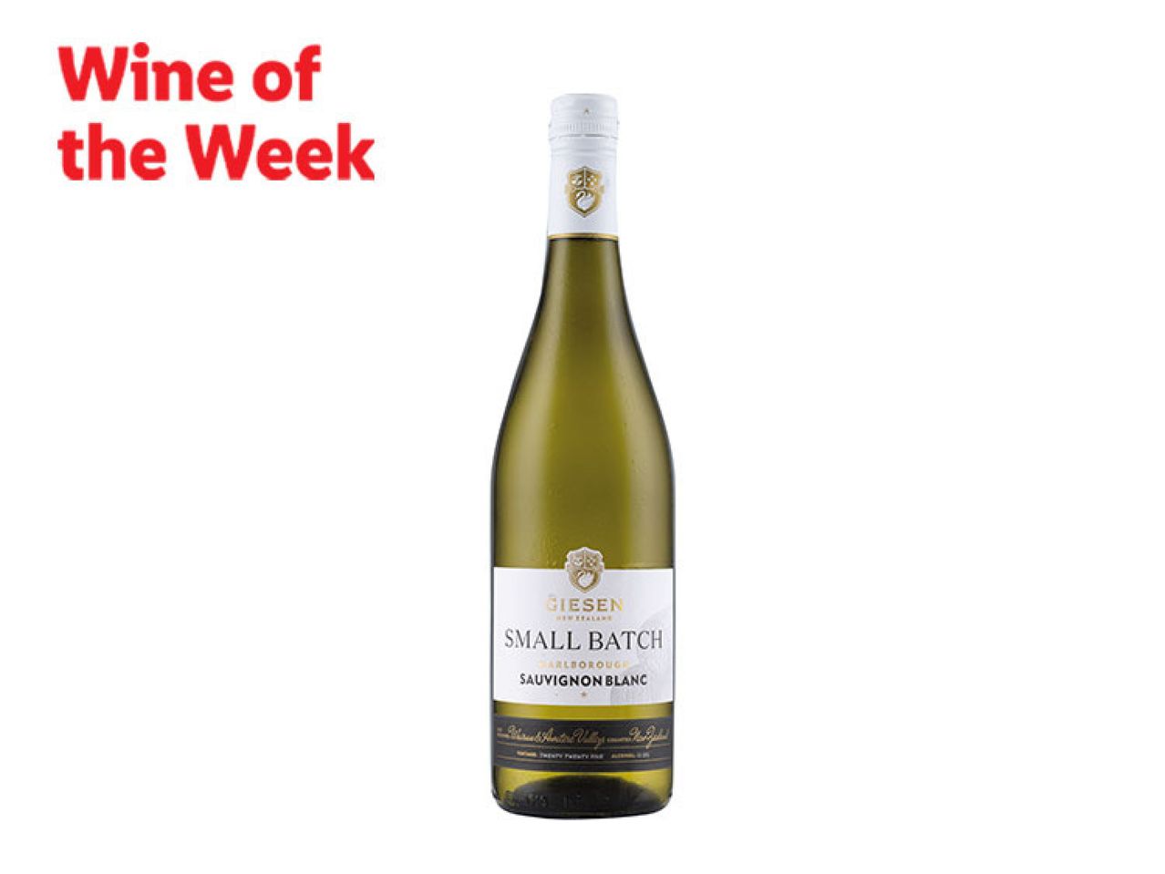 Wine of the Week: A bottle of white wine with a white label and gold accents.