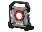 Parkside Performance LED work light with a sturdy handle and foldable stand.