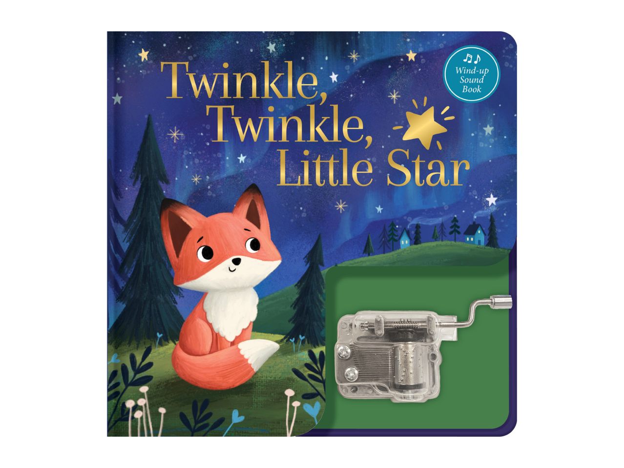 Children's wind-up sound book titled 'Twinkle, Twinkle, Little Star' with a fox and a music box.