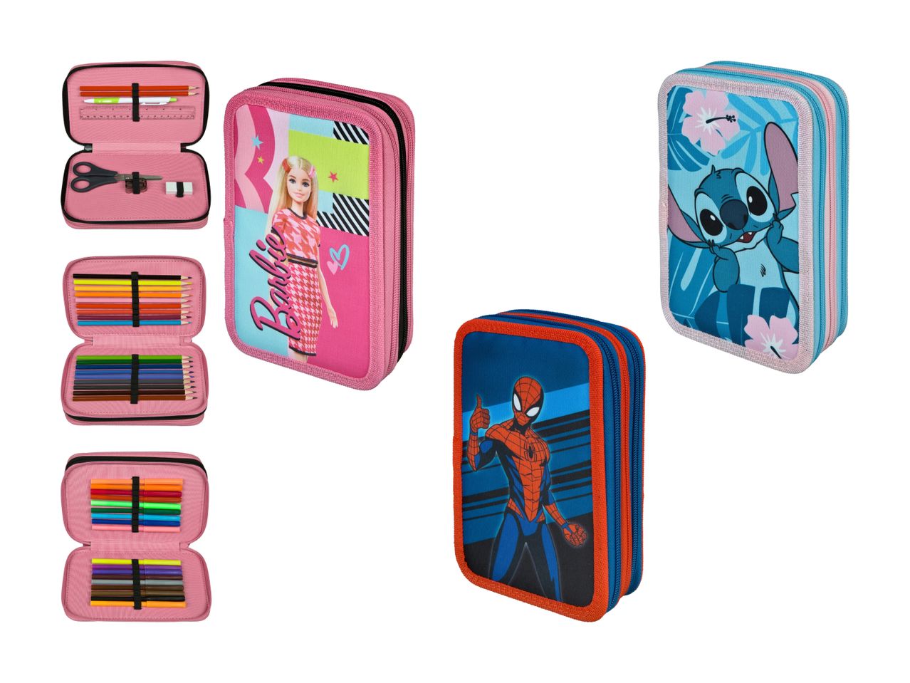 Diverse penalhuse med Disney-motiver, bl.a. Stitch og Mirabel.