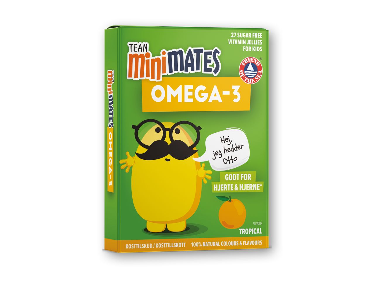 Team Minimates Omega-3: 27 sukkerfri vitamin-geleer til børn med tropisk smag.