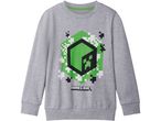Gray long-sleeved Minecraft sweatshirt with a green and black Creeper logo
