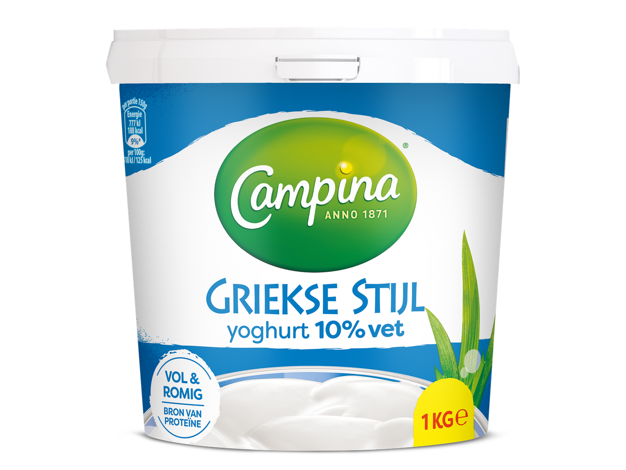 Griekse yoghurt 10% vet, vol en romig, bron van proteïne, 1 kg.