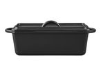 Black cast iron loaf pan with lid