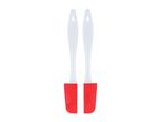 Two red silicone spatulas with clear plastic handles