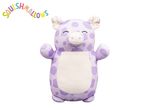 Purple spotted pig plush toy with a white belly and a happy expression.