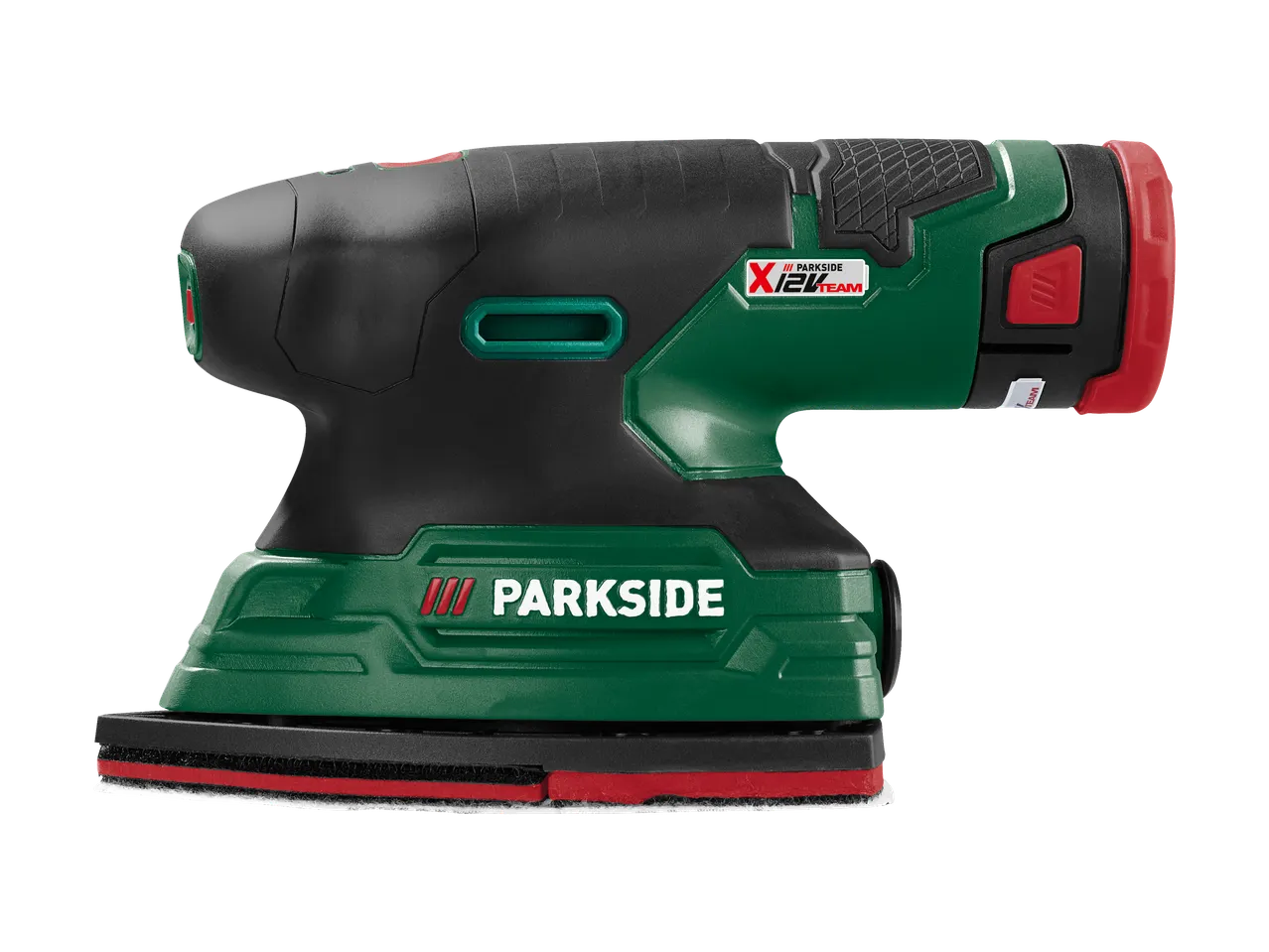 PARKSIDE X 12 V Team akulihvija, must ja roheline, punase lihvimispadjaga