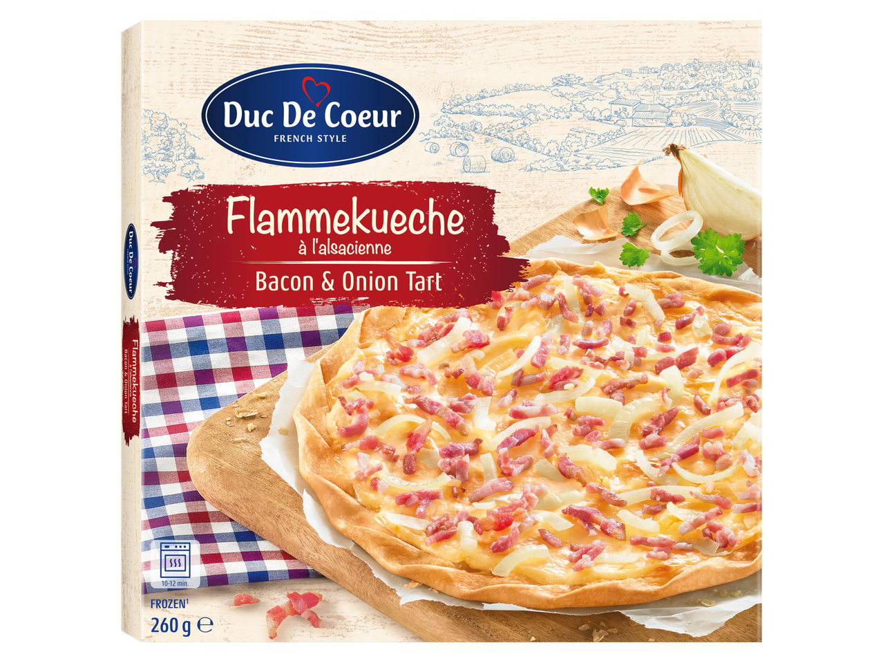 Duc De Coeur Flammkuchen met spek en ui.