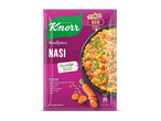 Maaltijdmix voor nasi met een belofte van 155g groente per portie, inclusief bereidingssuggesties en voedingswaarden.