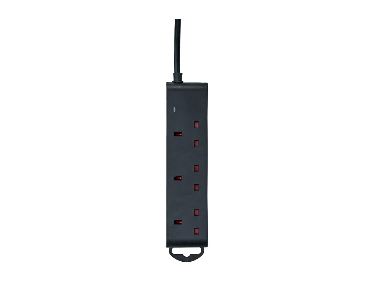 Black extension lead with three sockets and safety shutters