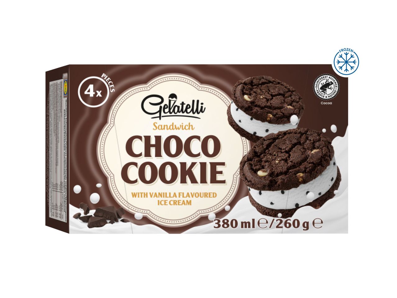 Giliana Choco Cookie box featuring four double-chocolate sandwich cookies.