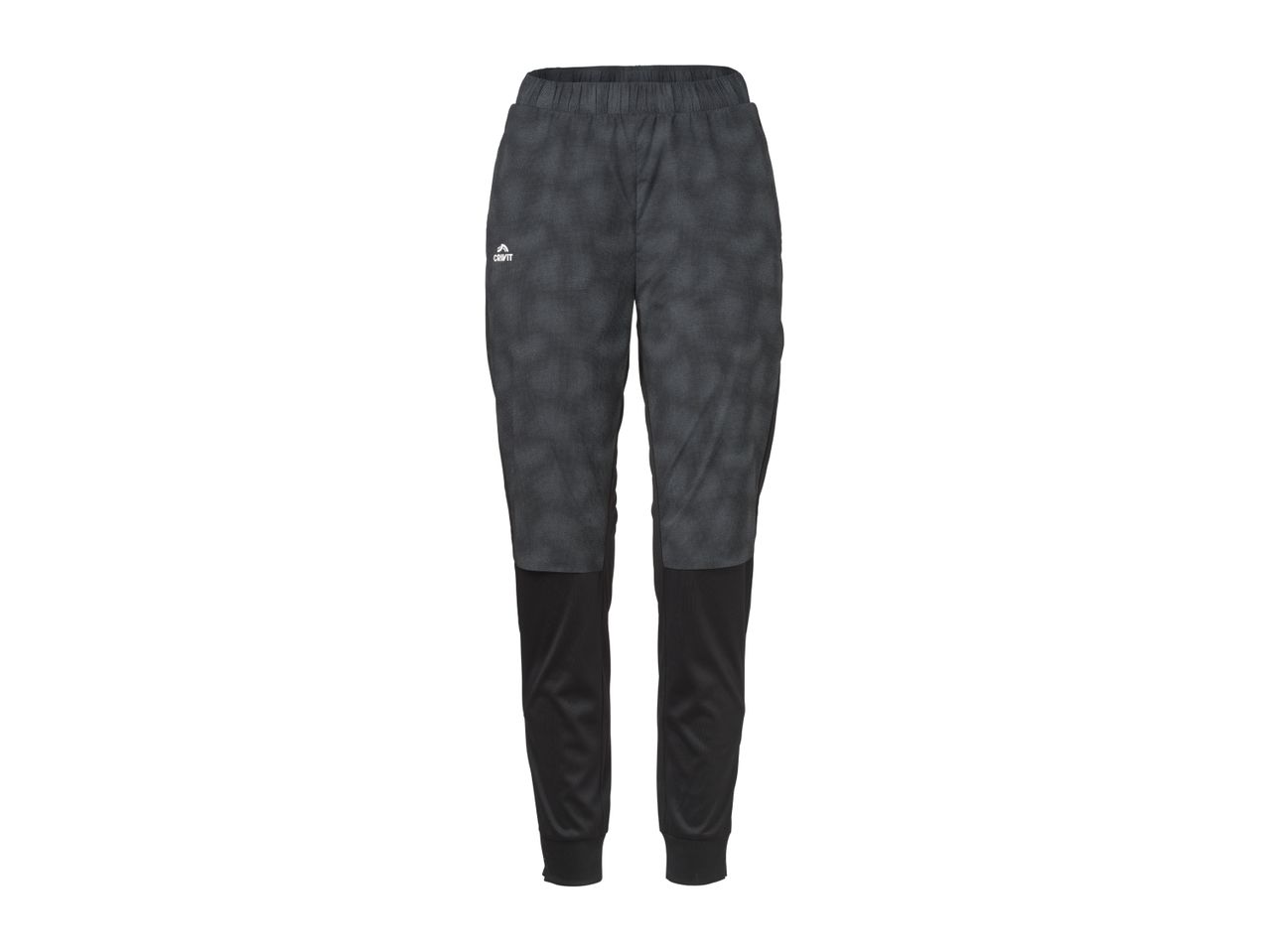 Men's black and grey patterned sports trousers with elasticated waist and cuffs