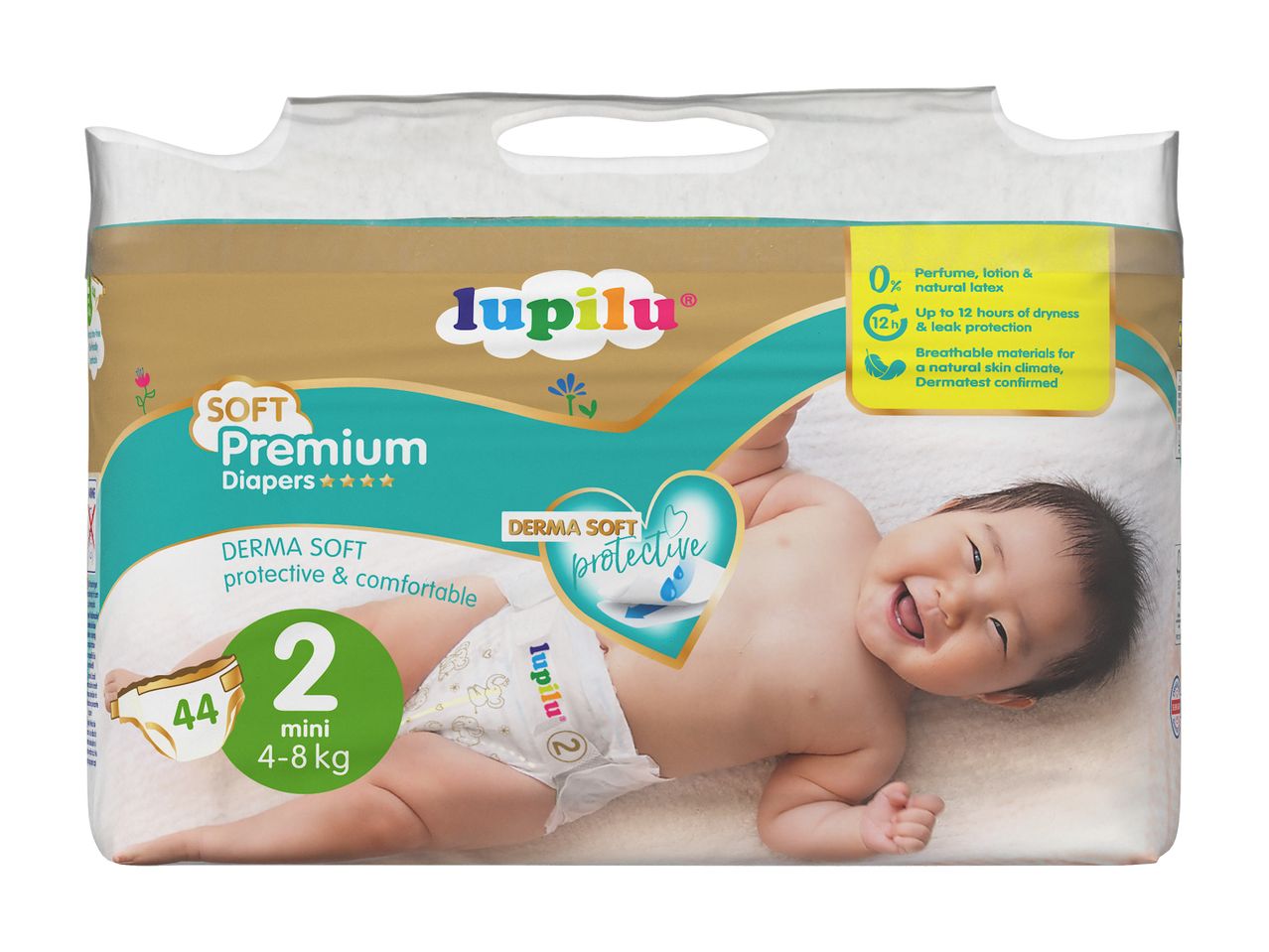 Scutece Lupilu Premium, mărime 2 mini (4-8 kg), Derma Soft.