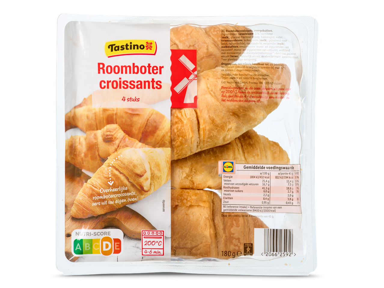 Tastino roomboter croissants: 4 voorgebakken croissants, klaar voor de oven.