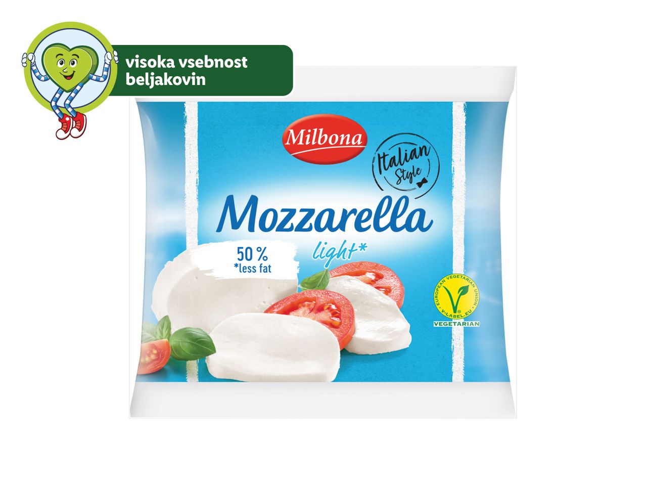 Milbona Mozzarella light, italijanski stil, manj maščob.