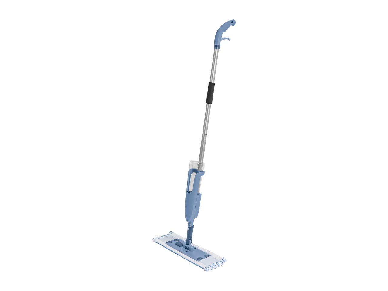 A spray mop with a telescoping handle and microfiber cleaning pad.
