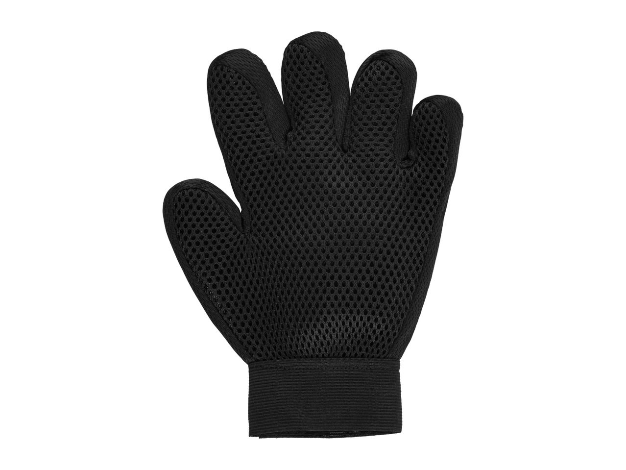 Black mesh exfoliating glove with an elastic cuff