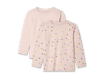 Zwei langärmelige rosa T-Shirts, eines davon mit bunten Punkten.