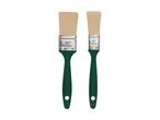 Two paintbrushes with dark green handles.