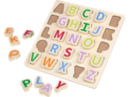 Un puzzle din lemn cu litere ale alfabetului pentru copii.