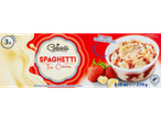 Gelatelli Spaghetti Ice Cream: Bourbon vanilla, strawberry sauce, white chocolate flakes.
