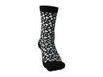 Black crew sock with a white pebble pattern, solid black cuff, heel, and toe.