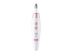 White and rose gold electric manicure and pedicure device with a grinding attachment.
