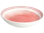 Tigela branca com interior rosa e riscas rosa na borda