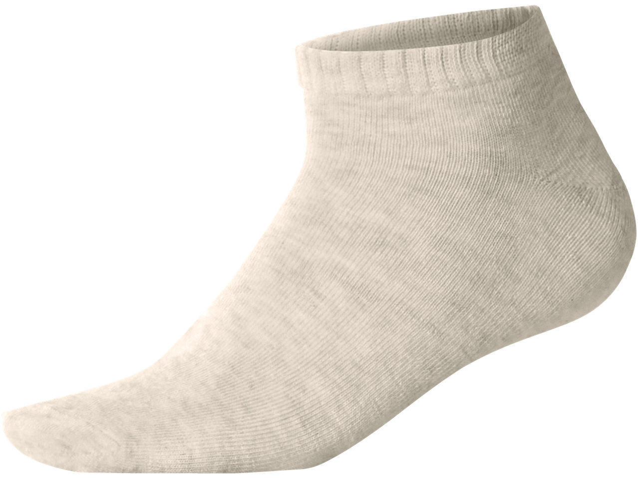 Single light-colored ankle sock on a black background.