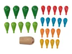 Colorful wooden letter pegs (A-Z) and a wooden base for a learning toy.