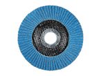 Blue flap disc for grinding and sanding, with a metal center.